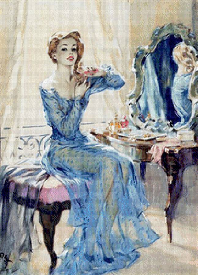 Утро - зеркало, девушка, утро, расческа, дама, женщина - предпросмотр