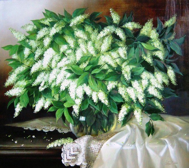букет черемухи - цветы, картина, букет - оригинал