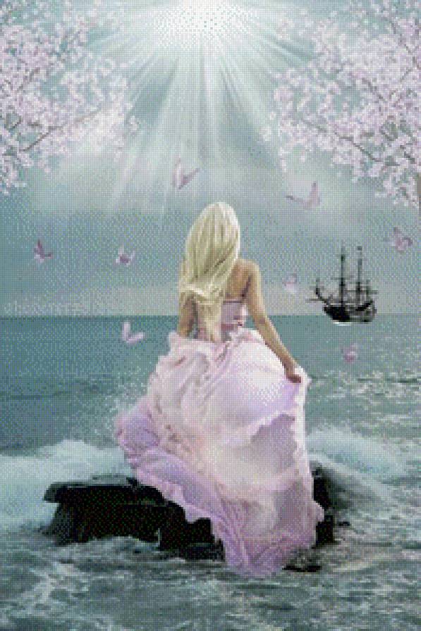 В ожидании - корабль, девушка, море - предпросмотр