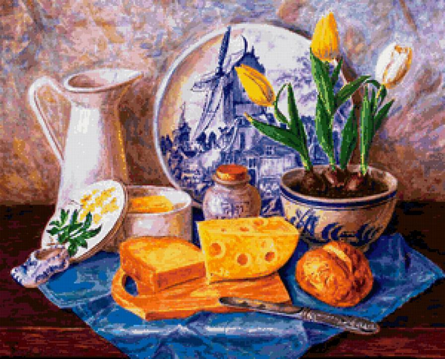 натюрморт для кухни - кухня, натюрморт, пано, цветы - предпросмотр