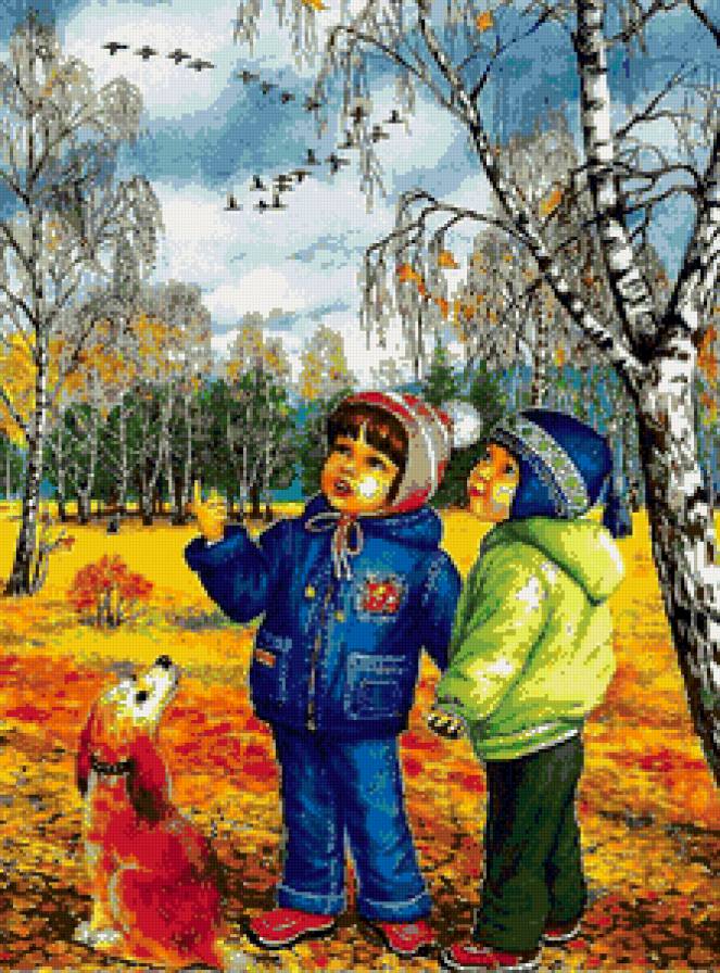 дети - животные, листья, осень, собаки, пейзаж, детям - предпросмотр