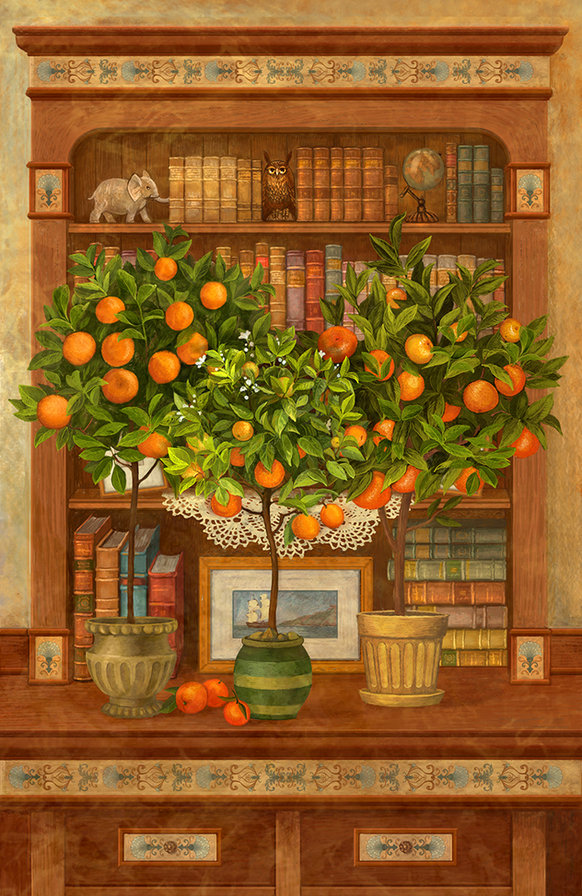апельсиновое дерево - картина, апельсины, апельсин, цитрус, дерево, мебель - оригинал
