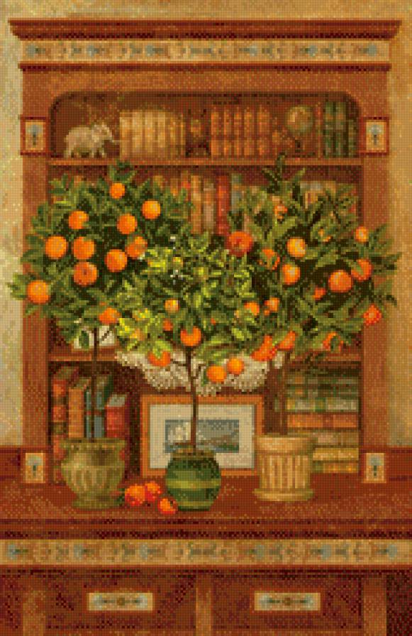 апельсиновое дерево - апельсин, цитрус, картина, мебель, апельсины, дерево - предпросмотр