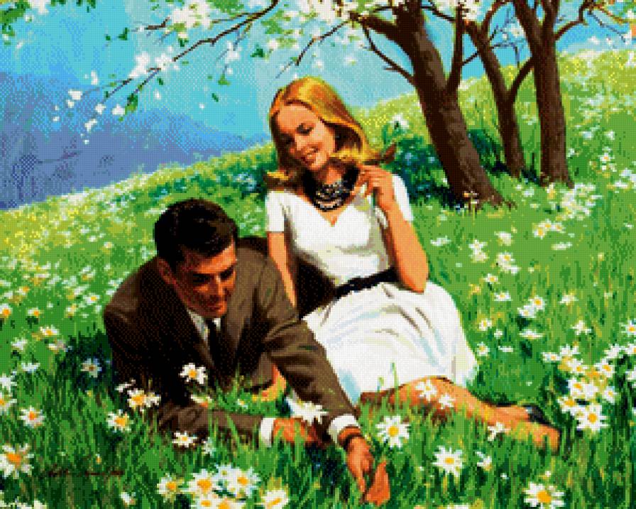 на ромашковом поле - цветы, пара, романтика, влюбленные, двое - предпросмотр