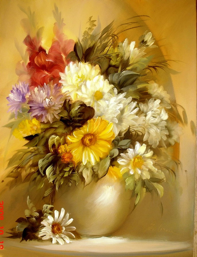 яркий букет - натюрморт, букет, ваза, ромашки, цветы, живопись - оригинал