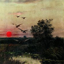 Оригинал схемы вышивки «Волков Ефим (1844-1920) Заход солнца над озером» (№699736)