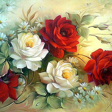 Оригинал схемы вышивки «Ромашки и розы» (№699742)