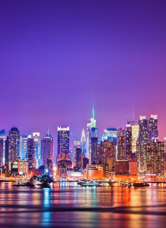 ночной город - отражение, дома, город, небоскребы - оригинал