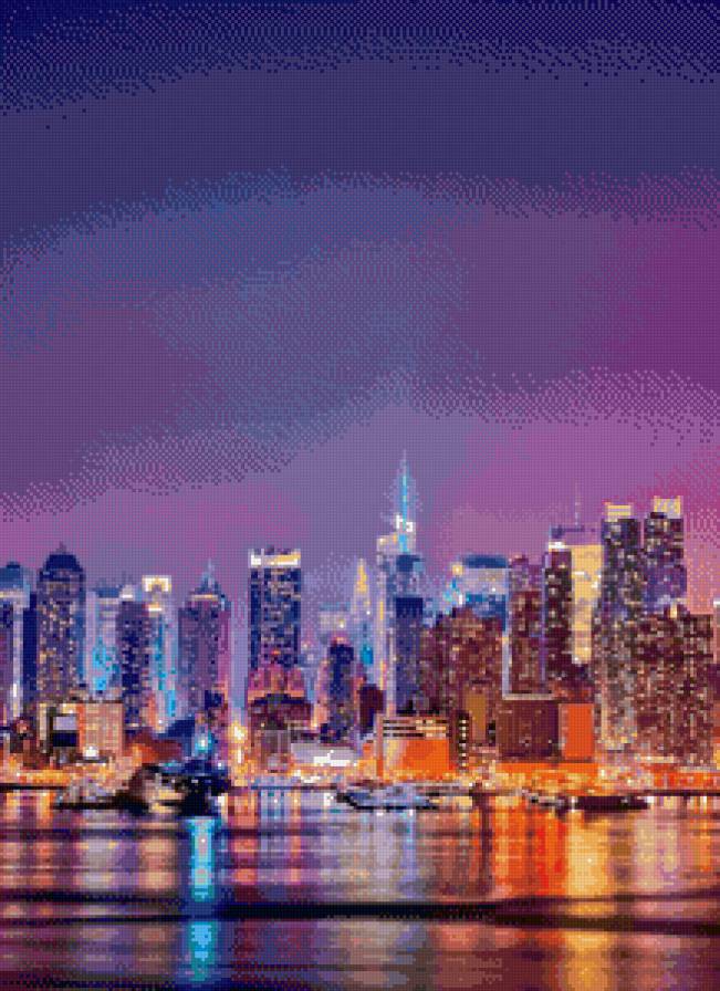 ночной город - город, отражение, дома, небоскребы - предпросмотр