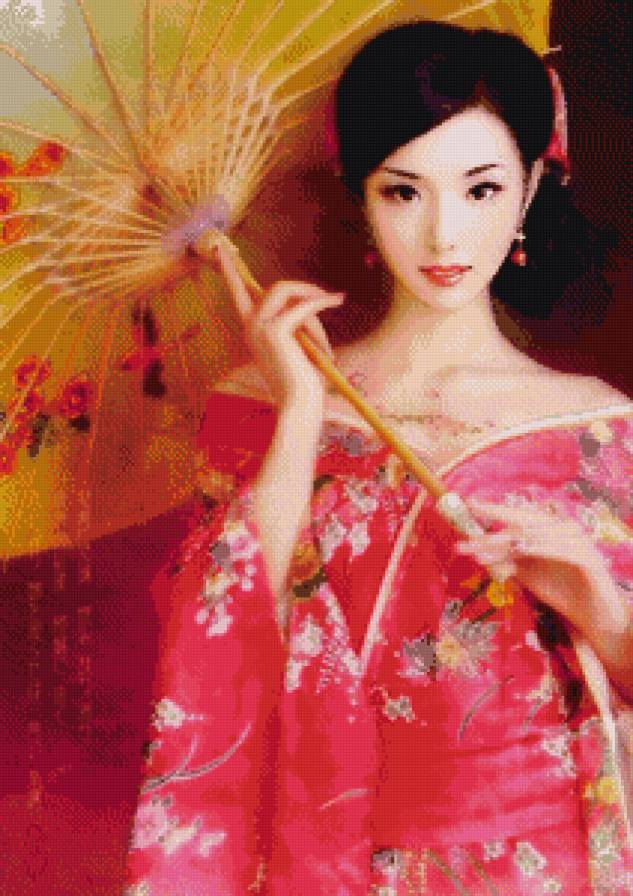 китоянка с зонтиком - девушка, люди, восток, зонт, китоянка - предпросмотр