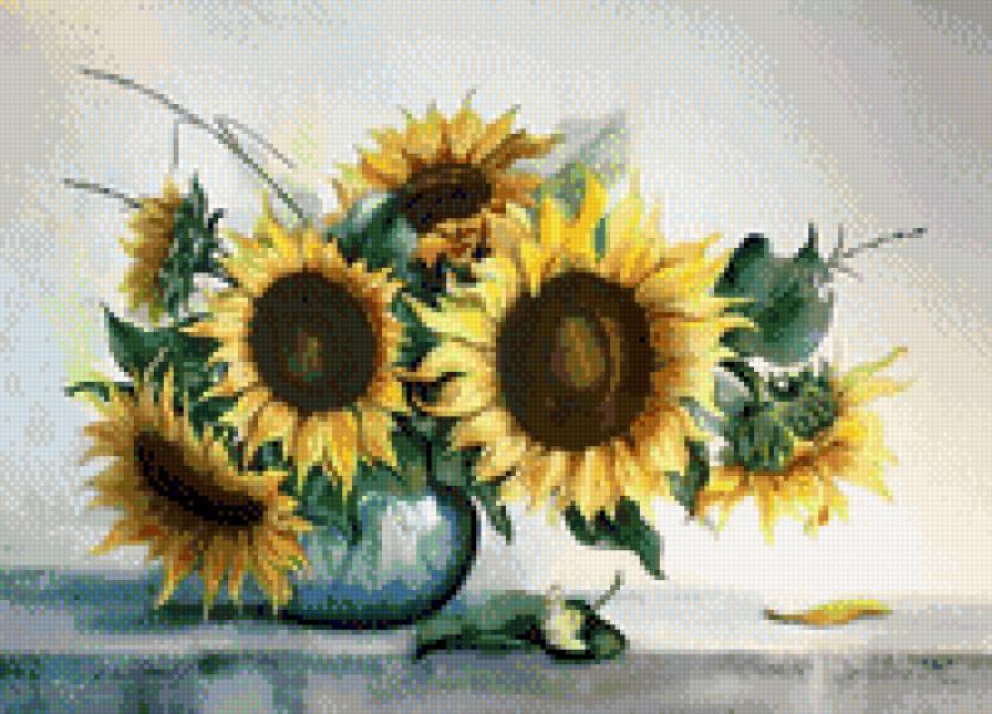 подсолнухи - цвети ваза букет - предпросмотр