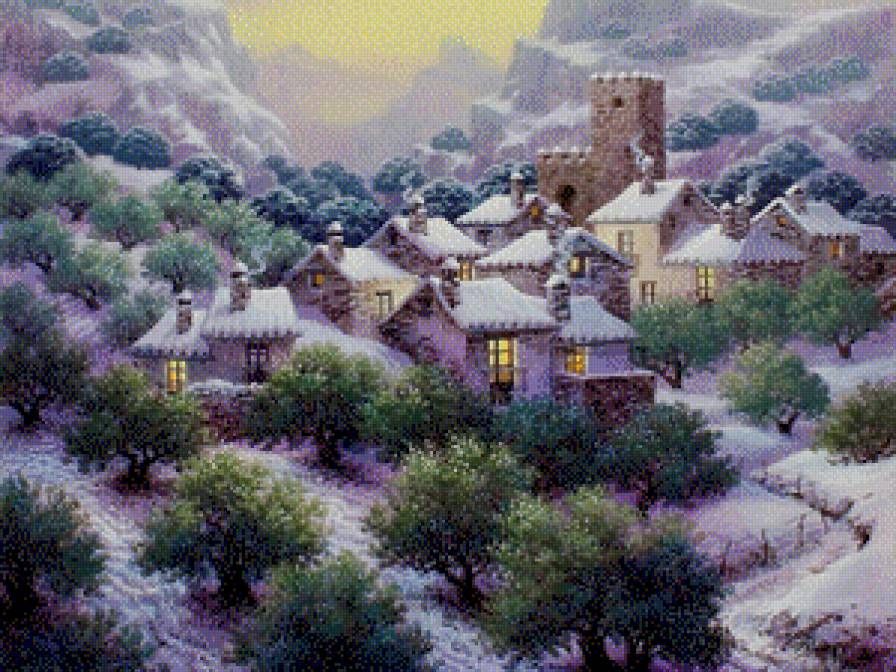 зимний вечер в горах - пейзаж - предпросмотр