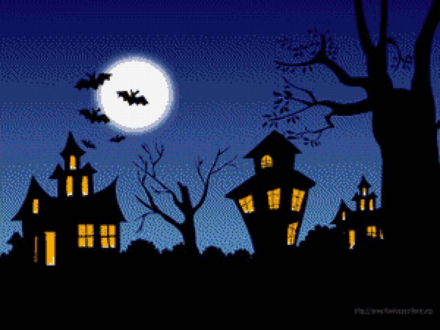 ночь - летучие мыши, хеллоуин, дома, дом, ночь - предпросмотр