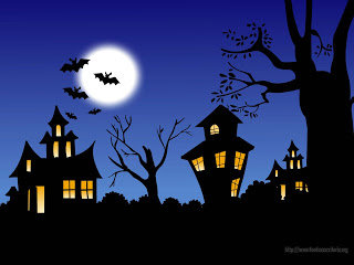 ночь - дома, ночь, хеллоуин, дом, летучие мыши - оригинал