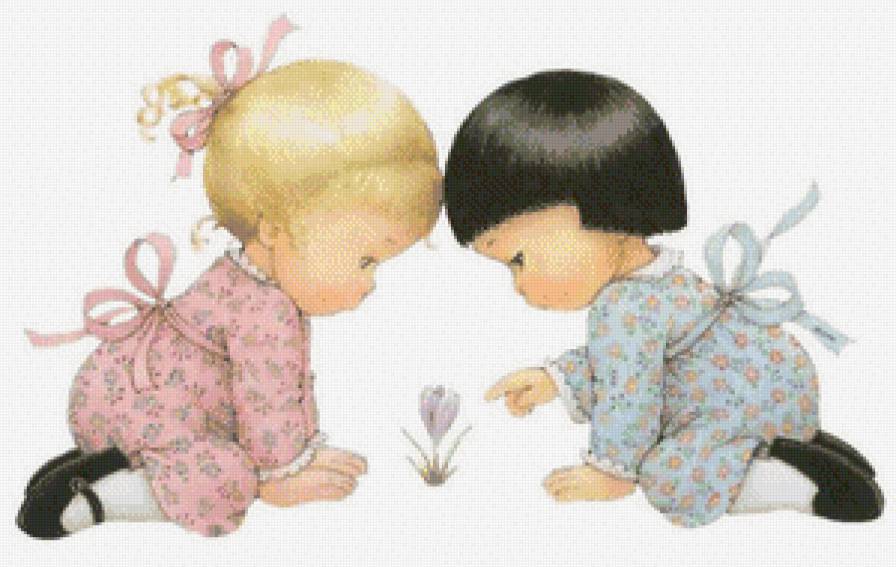 Девочки - дети, цветок - предпросмотр