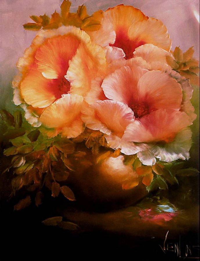 яркие цветы в вазе - цветы, ваза, живопись, акварель, натюрморт, картина, букет - оригинал