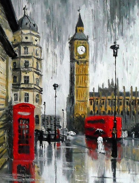 дождь в Лондоне - пейзаж, картина, город - оригинал