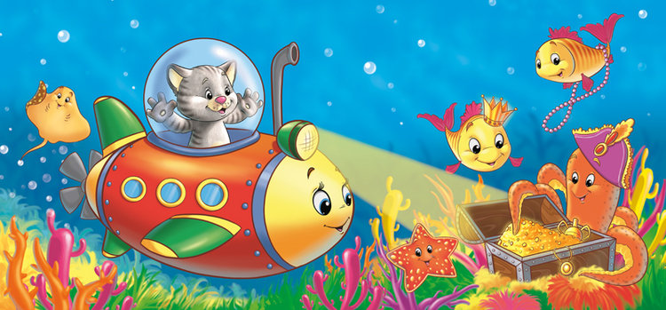 под водой - рыбки, мультик, котик, подводный мир, детское - оригинал