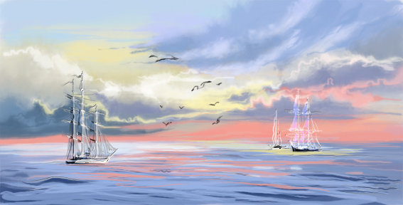 кораблики - море, корабль, нежность, корабли, пейзаж - оригинал