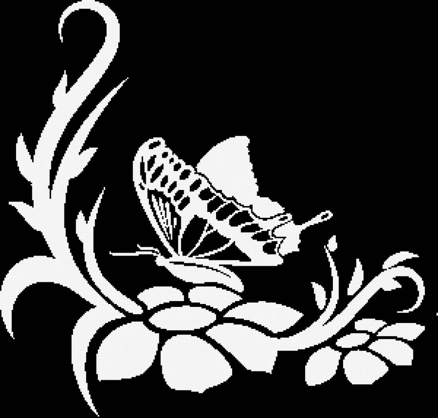 Бабочка на цветке, монохром - цветы, бабочка, цветок, монохром - предпросмотр