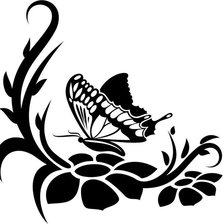 Бабочка на цветке, монохром
