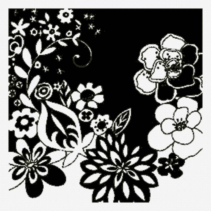 цветы для подушки - подушка, монохром, цветы, цветок - предпросмотр