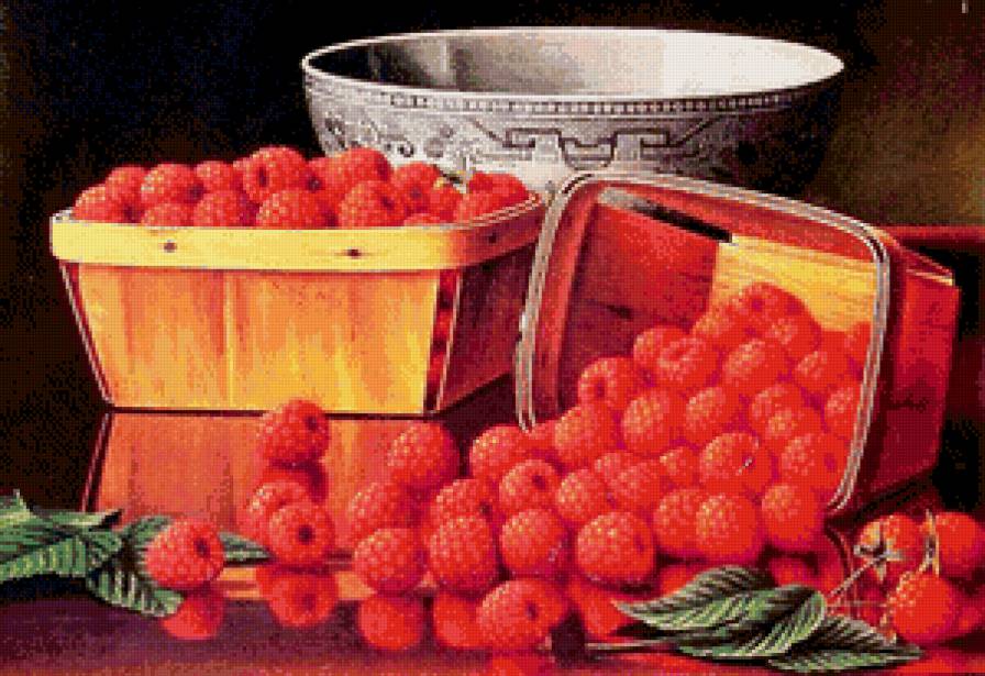 натюрморт с малиной - ягода, картина, натюрморт, пано - предпросмотр