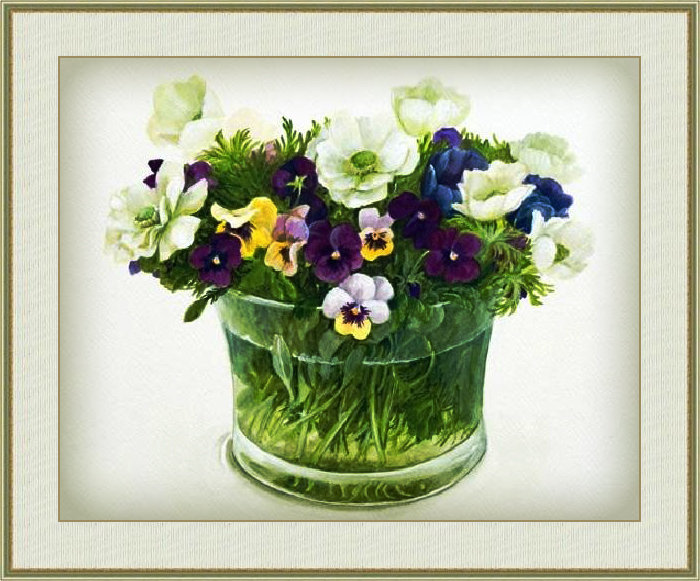 Акварель 24 - букет, цветы, анютыны глазки - оригинал
