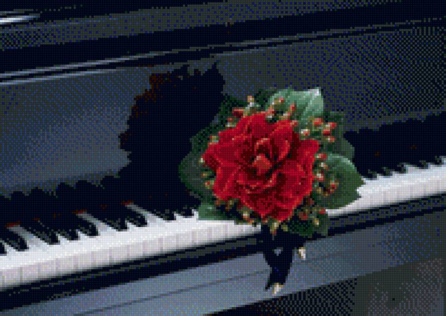 мелодия любви - пианино, клавиши, роза, цветок - предпросмотр