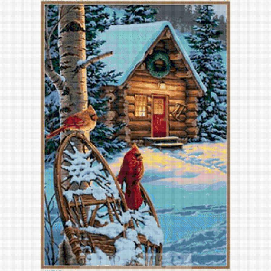 зимний пейзаж - зима, птицы, природа - предпросмотр