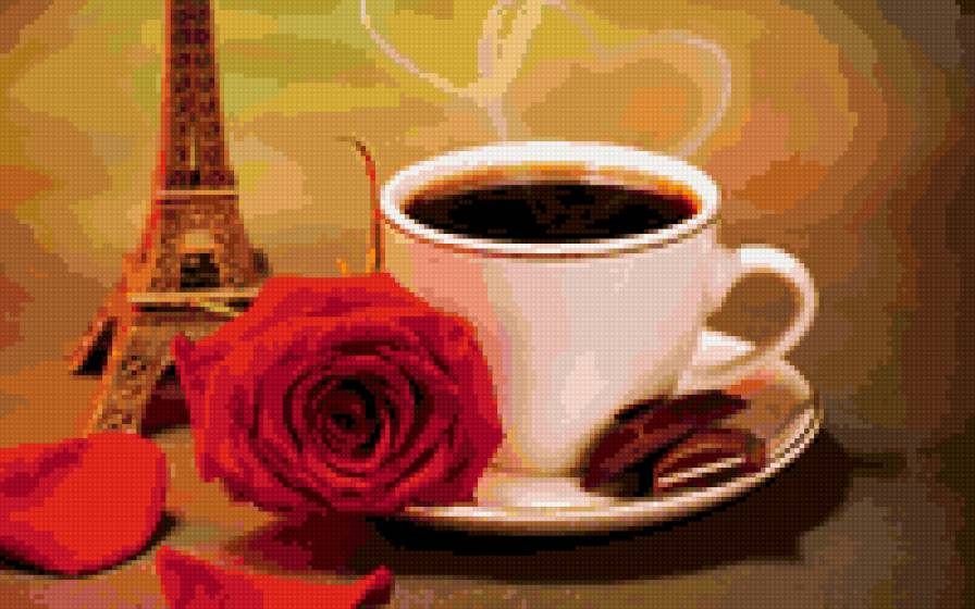 №701638 - чашка кофе, цветы, натюрморт, розы, эйфелева башня - предпросмотр