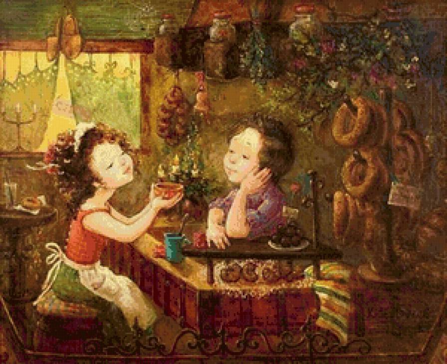 Маленькое кафе - люди, пары - предпросмотр