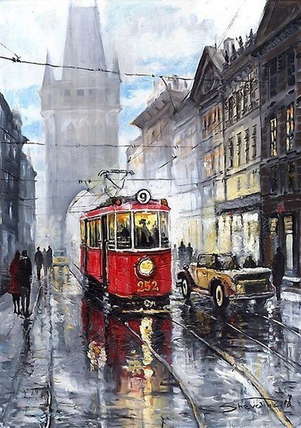 прага - город, трамвай, прага, пейзаж, чехия - оригинал