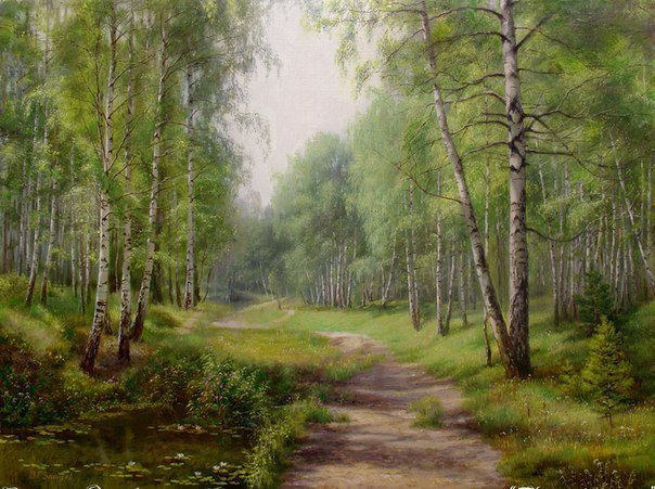 берёзовая роща - поле, береза, природа, живопись, жара, лето, лес, пейзаж - оригинал