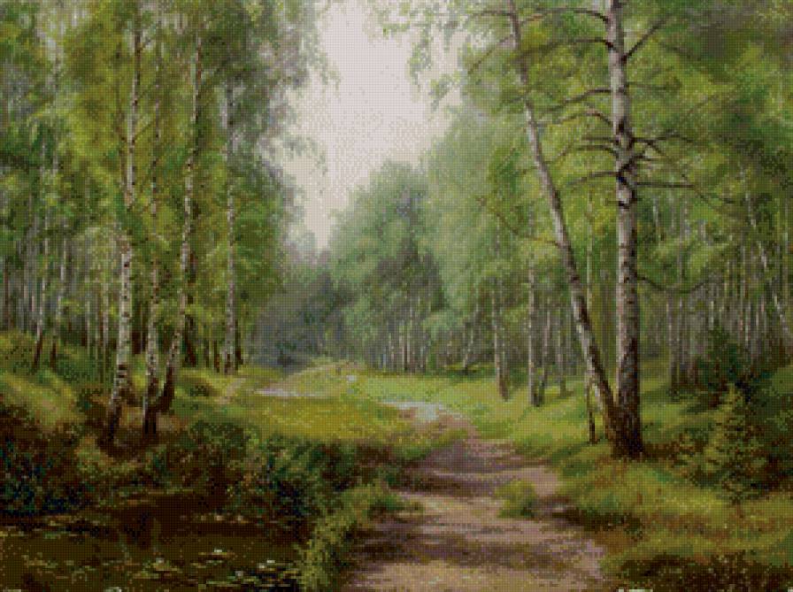 берёзовая роща - поле, лес, живопись, природа, береза, жара, лето, пейзаж - предпросмотр