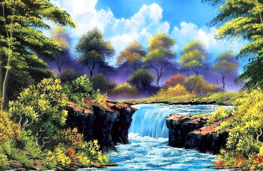 лесной водопад - пейзаж, лес, река, водопад - оригинал
