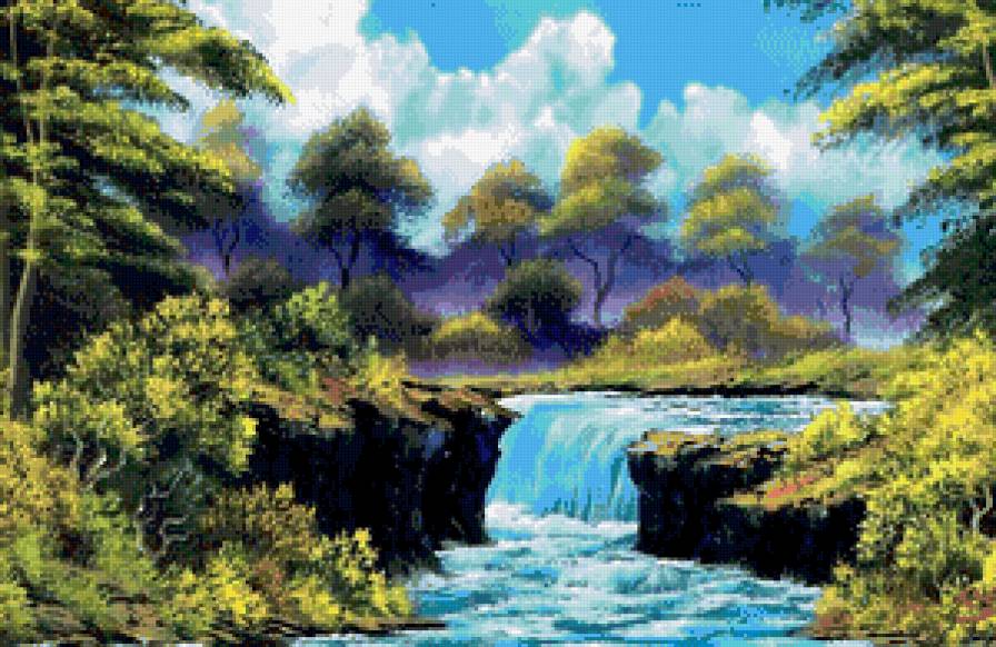 лесной водопад - река, водопад, пейзаж, лес - предпросмотр