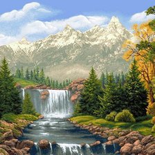 Оригинал схемы вышивки «лесной водопад» (№701908)