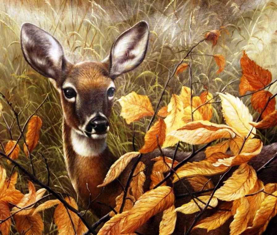 олень - олени, животные, листья - оригинал