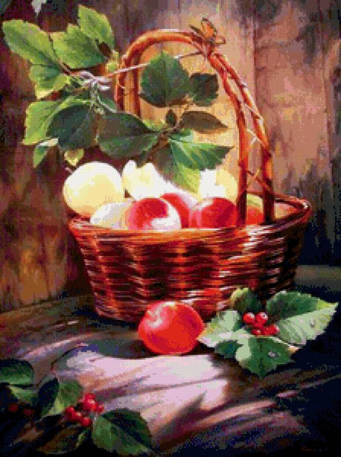 натюрморт с яблоками - пано, натюрморт, фрукты, ягоды - предпросмотр