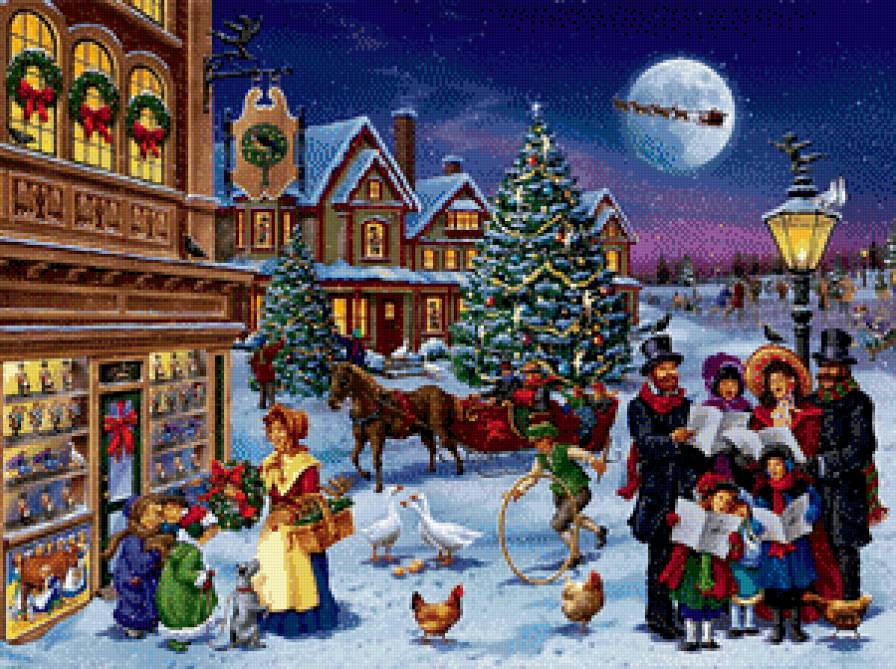 Новый год - дети, елка, люди, куры, дом, праздник, зима, гуси - предпросмотр