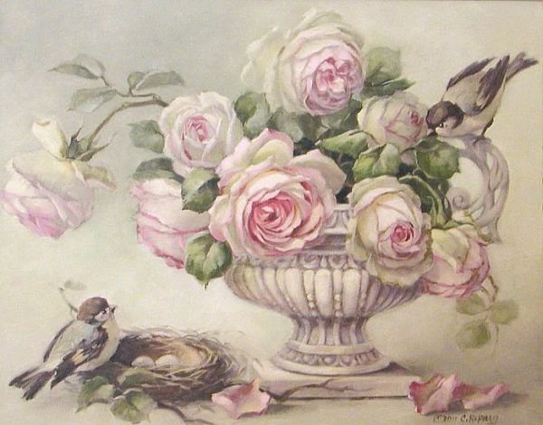 розы и птички - ваза, розы, птицы - оригинал