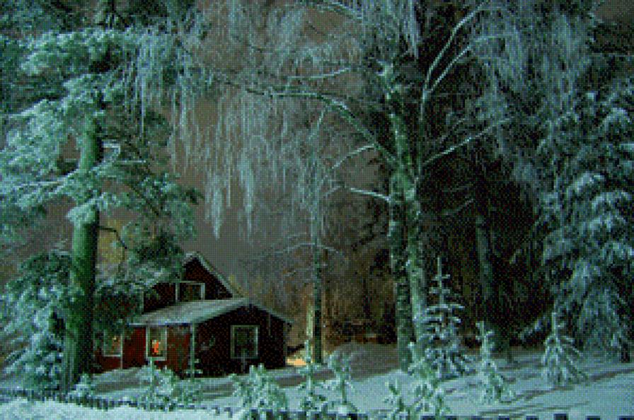 Зимний вечер - вечер, зима. мороз, домик - предпросмотр