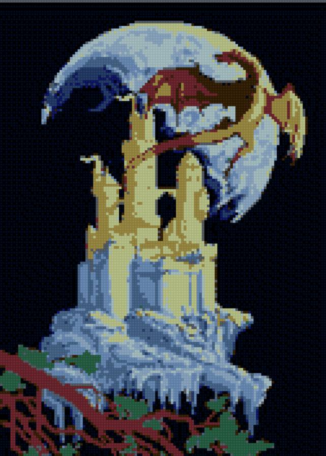 дракон над замком - замок, дракон, крылья - предпросмотр