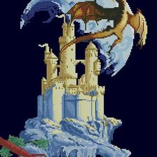 Оригинал схемы вышивки «дракон над замком» (№702650)
