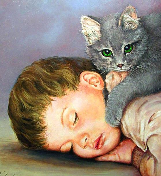 хранитель снов - взгляд, кошки, природа, животные, дети - оригинал