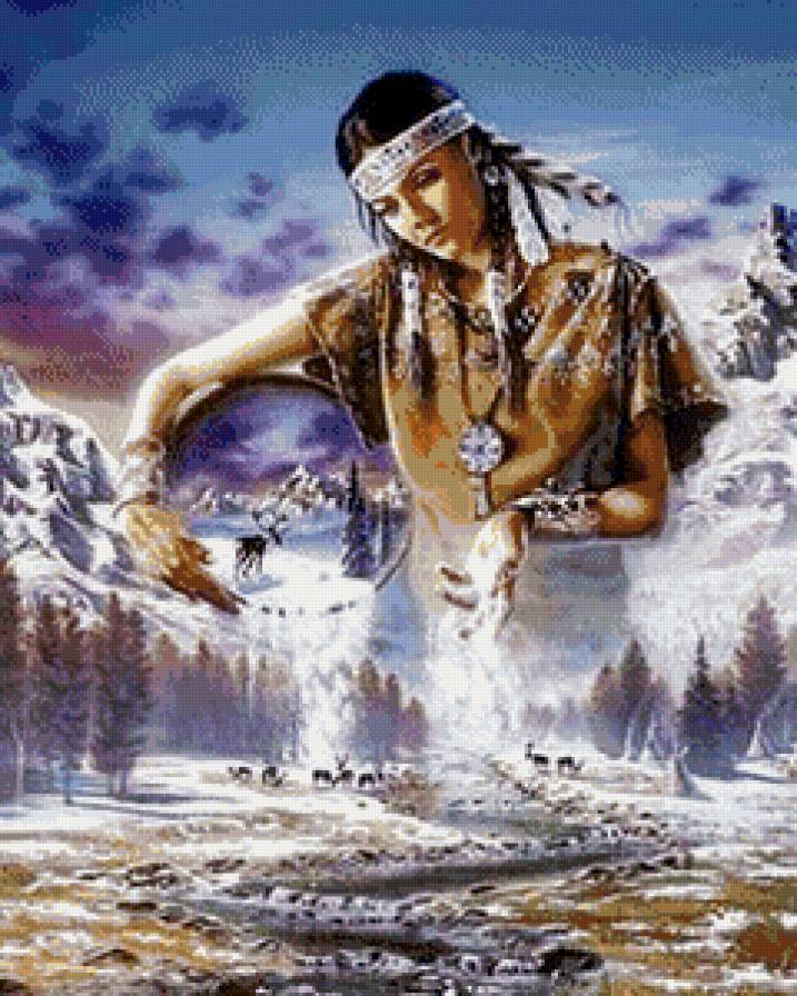 Индейская сказка - зима, индейцы, сказка, женщина, красота женщины - предпросмотр