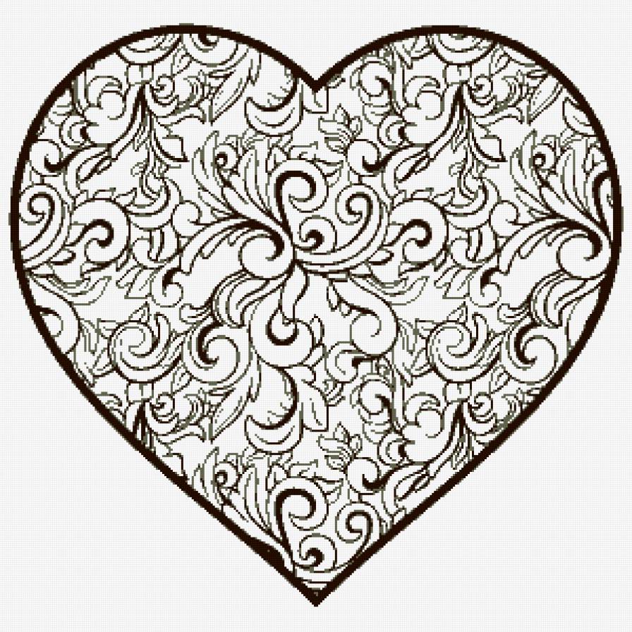 узор, сердце - монохром, узор, сердце - предпросмотр