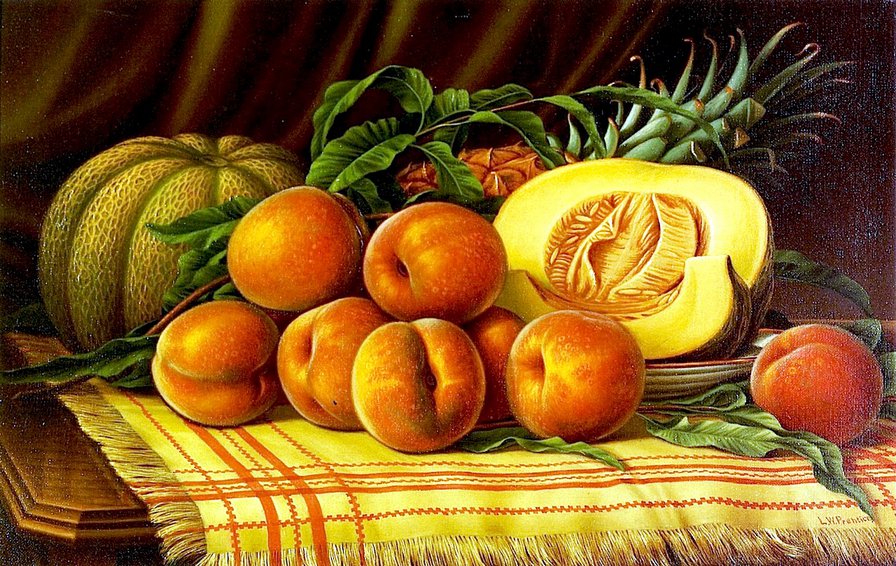 Натюрморт - персик, на кухню, персики, тыква, фрукты - оригинал