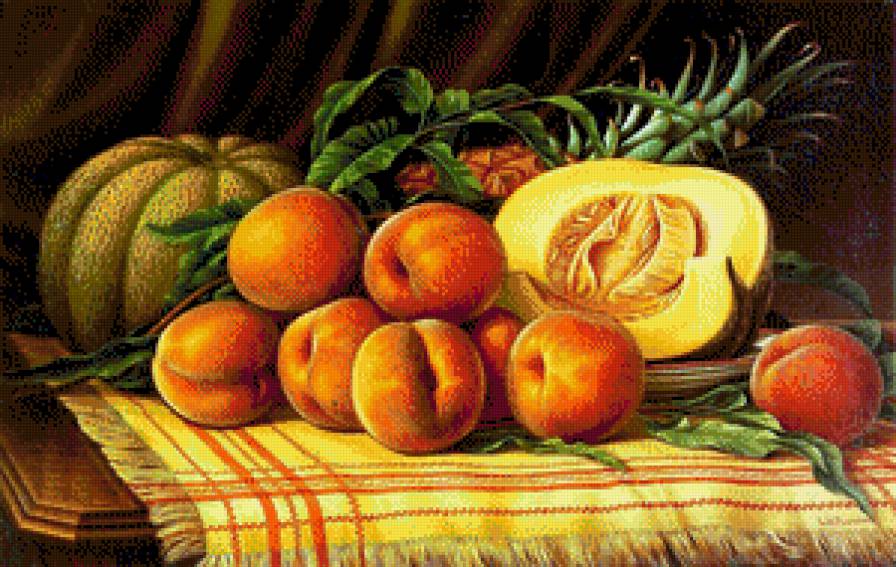 Натюрморт - тыква, на кухню, персики, персик, фрукты - предпросмотр